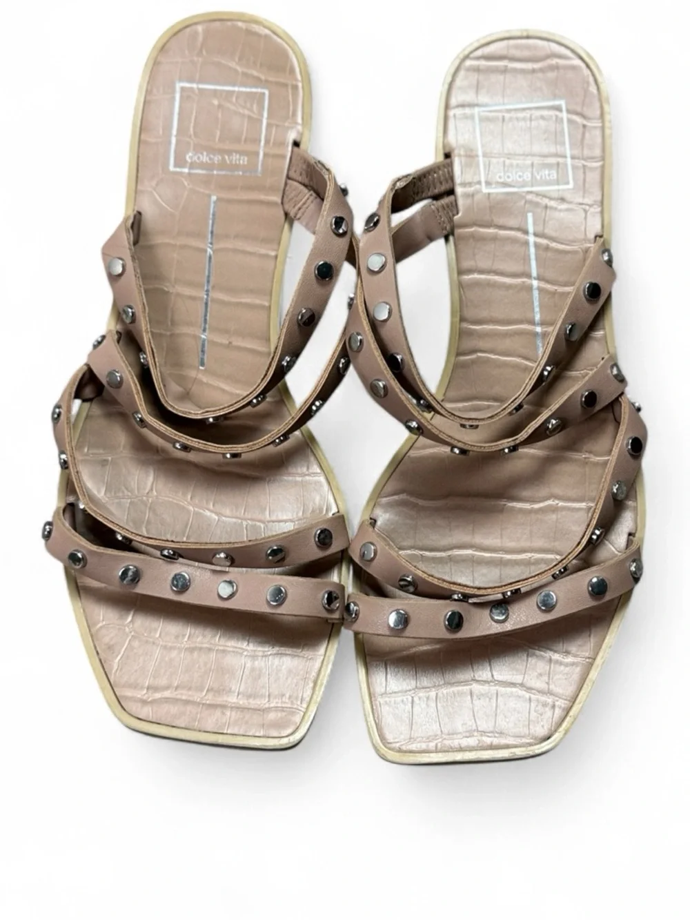 Dolce Vita Nude Studded Triple-Strap Slide Sandals - Picture 4 of 7